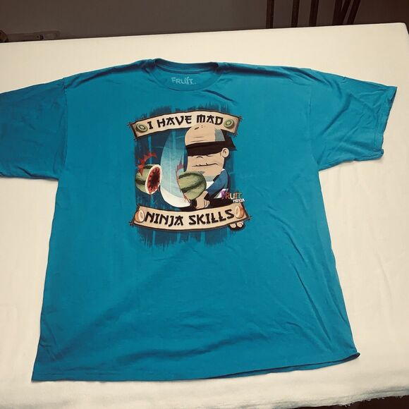 Mad Ninja Skills Fruit Ninja Turtles T-Shirt Short Sleeve Graphic Blue 2XL - Picture 5 of 14